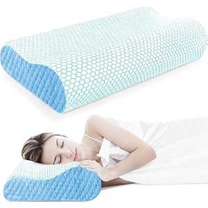 livtee memory foam pillowcontour cervical orthopedic supports neck pain and shoulder pain for sleepingergonomic cervical pillow neck support pillow for side back lt-skyblue foam pillow