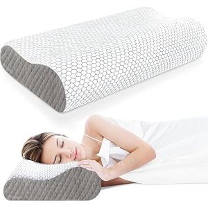 livtee memory foam pillowcontour cervical orthopedic supports neck pain and shoulder pain for sleepingergonomic cervical pillow neck support pillow for side back lt-light grey foam pillow