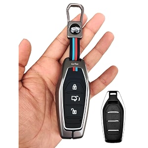livtee metal soft car key cover shell with keychain amp full protection compatible with mahindra xuv 500 3 button smart key cover  xuv 500 3 button smart