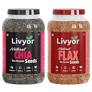 livyor chia seeds - 1kg and flax seeds - 1kg combo for eating  protein and fiber rich super food for weight loss  pack of 2