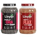 Livyor Chia Seeds - 1kg and Flax Seeds - 1kg Combo for eating | Protein and Fiber Rich Super Food for Weight loss | Pack of 2