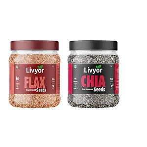 livyor chia seeds - 400gm and flax seeds - 400gm combo for eating  protein and fiber rich super food for weight loss  pack of 2