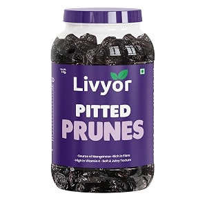 livyor premium pitted prunes for eating - 1kg  healthy snack  seedless  dried plums  source of fibre  high in vitamins  rich in pottasium  pack of 1