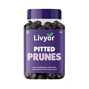 livyor premium pitted prunes for eating - 200gm  healthy snack  seedless  dried  source of fibre  high in vitamins  rich in pottasium  pack of 1