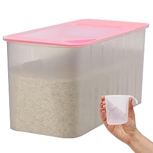 livzing 10 kg kitchen food storage container with measuring cup kitchen storage organizer-rice storage container for kitchen airtight grain rice box for flour snacks cereal bean-pack of 1-pink