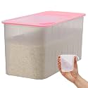 Livzing 10 Kg Kitchen Food Storage Container With Measuring Cup Kitchen Storage Organizer-Rice Storage Container for Kitchen Airtight Grain Rice Box for Flour, Snacks Cereal Bean-Pack of 1-Pink
