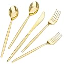 LIYH 360 Pcs Gold Plastic Silverware - Elegant Gold Silverware Disposable Utensils Set for Weddings,Parties &amp; Events - Includes Forks,Spoons,Knives,Cutlery Tableware