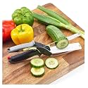 2-in-1 18/10 Steel Smart Clever Cutter Kitchen Knife Food Chopper and in Built Mini Chopping Board with Locking Hinge; with Spring Action; Stainless Steel Blade, Multicolor