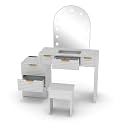 LIZEALUCKY Modern Makeup Vanity Desk with LED Mirror Lights, Glass Top Vanity Table with Storage Drawers for Bedroom (White)