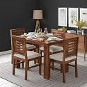 Luxury Solid Sheesham Wood 4 Seater Dining Table Set with Cushioned Chairs | Wooden 4 Seater Dining Table with 4 Chairs | Premium Home Furniture| Hotels Restaurant (Finish Color-Teak)