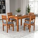 Luxury Solid Sheesham Wood 4 Seater Dining Table Set with Cushioned Chairs | Wooden 4 Seater Dining Table with 4 Chairs | Premium Home Furniture| Hotels Restaurant (Finish Color- Honey-B)