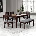 Luxury Solid Sheesham Wood 6 Seater Dining Table Set with 4 Chairs &amp; Bench | Wooden 6 Seater Dining Table Set | Premium Home Furniture| Hotels Restaurant (Finish Color-Walnut-B)