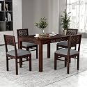 Luxury Solid Sheesham Wood 4 Seater Dining Table Set with Cushioned Chairs | Wooden 4 Seater Dining Table with 4 Chairs | Premium Home Furniture| Hotels Restaurant (Finish Color-Walnut-B)
