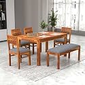 Luxury Solid Sheesham Wood 6 Seater Dining Table Set with 4 Chairs &amp; Bench | Wooden 6 Seater Dining Table Set | Premium Home Furniture| Hotels Restaurant (Finish Color-Honey-B)