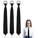 LJBFNN Womens Black Tie, Skinny Zipper Ties for Women Bolo Uniform Necktie