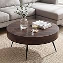 LKTART Round Coffee Table, Mid Century Small Coffee Table, Walnut