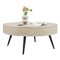 LKTART Round Coffee Table, Mid Century Small Coffee Table with Metal Legs, Wood Coffee Table Accent Center Table for Living Room Apartment Small Space (31.5''D-Stone Travertine Pattern)