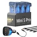 LKTOP 100W Mini 5 Pro Parallel Charging Hub with 130W Car Charger for DJI, Super Fast Battery Charger USB-C Power Adapter for DJI Mini5 Pro Drone Accessories (Parallel Charge 3 Batteries: 1hr 10min)