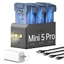 LKTOP 100W Mini 5 Pro Parallel Charging Hub with 65W Fast Battery Charger for DJI Mini 5 Pro Drone Accessories, with Storage LED Lights SOS Mode (Charge 3 Batteries Simultaneously: 1hr 55min)