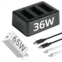 LKTOP 36W Osmo Action 6/5 Pro/4/3/360 Parallel Charging Hub Kit for DJI Osmo Action/360 Series Camera Accessories, with 65W Fast Battery Charger (Charge 3 Batteries Simultaneously: 1hr 10min)
