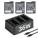 LKTOP Osmo Action Extreme Battery Charging Hub Bundle for DJI, 3 Pack Original Battery (1770 mAh)+36W Parallel Fast Charger, Compatible with DJI Osmo Action 6/5 Pro/4/3/360, Charge 3 Batteries: 70min