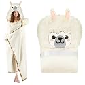 Llama Alpaca Wearable Hooded Blanket for Adults – Fuzzy Super Soft Warm Cozy Plush Flannel Fleece &amp; Sherpa Hoodie Throw Cloak Wrap - Llama Gifts for Women Adults Girls and Kids