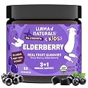 Llama Naturals Elderberry Gummies for Kids, Vegan, Organic Immune Support Supplement with Vitamin C and Zinc, Toddler Real Fruit Gummy Vitamins for Immunity, Chewable, No Added Sugar Cane, 60 Ct