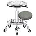 Load-Bearing 440Ibs/200Kg Shop Rolling Swivel Stool with Silent Wheels, Heavy Duty Stainless Steel Shop Stool Adjustable Height Lab Doctor Work Stool with Thick Seat Blac
