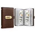 Lockable Savings Notebook, 100 Envelopes Money Saving Challenge Binder (Dark Brown)