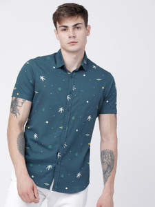 LOCOMOTIVE Men Printed Casual Green Shirt