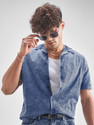 LOCOMOTIVE Men Self Design Casual Blue Shirt