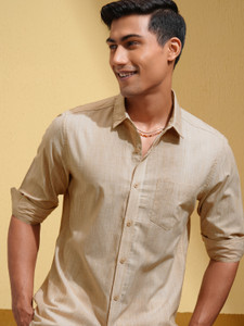 LOCOMOTIVE Men Striped Casual Beige Shirt