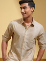 LOCOMOTIVE Men Striped Casual Beige Shirt