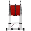loft Stairs Aluminum Telescopic Ladder Multi Purpose Extension Ladder with Stabilizer Bar with Wheels 330lbs Capacity(3.4m)