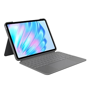 logitech combo touch ipad air 11-inch m2 m3 amp m4 ipad air 5th gen keyboard case - detachable backlit keyboard with kickstand - oxford grey