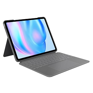logitech combo touch ipad air 13-inch m2 m3 amp m4 keyboard case - detachable backlit keyboard with kickstand comfortable typing multi-use mode - oxford grey