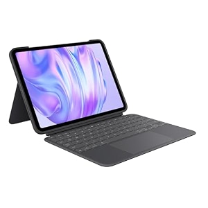 logitech combo touch ipad air 11-inch m2 m3 amp m4 ipad air 5th gen keyboard case - detachable backlit keyboard with kickstand - uk layout - oxford grey
