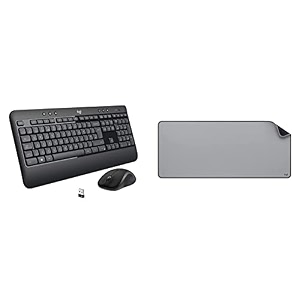 logitech mk540 wireless keyboard and mouse combo for windows 24 ghz wireless with desk mat-studio series anti-slip spill resistant mid grey