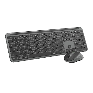 logitech mk950 signature slim wireless keyboard and mouse combo sleek design quiet typing and clicking switch across three devices bluetooth multi-os works with windows and mac - graphite