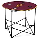 Logo Brands NCAA Arizona State Sun Devils Round Tailgating Table – Portable with Foldable Legs, 4 Cup Holders, Powder-Coated Steel, and 27.6" Surface Diameter, Team Color