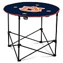 Logo Brands NCAA Auburn Tigers Round Tailgating Table – Portable with Foldable Legs, 4 Cup Holders, Powder-Coated Steel, and 27.6" Surface Diameter, Team Color