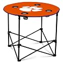 Logo Brands NCAA Clemson Tigers Round Tailgating Table – Portable with Foldable Legs, 4 Cup Holders, Powder-Coated Steel, and 27.6" Surface Diameter, Team Color