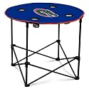Logo Brands NCAA Florida Gators Round Tailgating Table – Portable with Foldable Legs, 4 Cup Holders, Powder-Coated Steel, and 27.6" Surface Diameter, Team Color