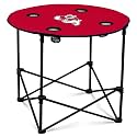 Logo Brands NCAA Fresno State Bulldogs Round Tailgating Table – Portable with Foldable Legs, 4 Cup Holders, Powder-Coated Steel, and 27.6" Surface Diameter, Team Color