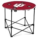 Logo Brands NCAA Indiana Hoosiers Round Tailgating Table – Portable with Foldable Legs, 4 Cup Holders, Powder-Coated Steel, and 27.6" Surface Diameter, Team Color