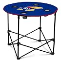 Logo Brands NCAA Kansas Jayhawks Round Tailgating Table – Portable with Foldable Legs, 4 Cup Holders, Powder-Coated Steel, and 27.6" Surface Diameter, Team Color