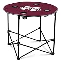 Logo Brands NCAA Mississippi State Bulldogs Round Tailgating Table – Portable with Foldable Legs, 4 Cup Holders, Powder-Coated Steel, and 27.6" Surface Diameter, Team Color