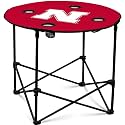Logo Brands NCAA Nebraska Cornhuskers Round Tailgating Table – Portable with Foldable Legs, 4 Cup Holders, Powder-Coated Steel, and 27.6" Surface Diameter, Team Color