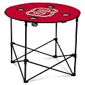 Logo Brands NCAA North Carolina State Wolfpack Round Tailgating Table – Portable with Foldable Legs, 4 Cup Holders, Powder-Coated Steel, and 27.6" Surface Diameter, Team Color