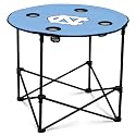 Logo Brands NCAA North Carolina Tar Heels Round Tailgating Table – Portable with Foldable Legs, 4 Cup Holders, Powder-Coated Steel, and 27.6" Surface Diameter, Team Color
